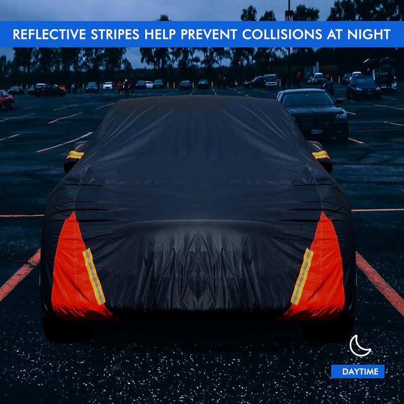 DINGHAO Tesla Model Y Car Cover Waterproof All Weather, 6 Layers Outdoor Full Exterior Cover Rain Sun UV Snowproof Protection with Zipper Cotton, Mirror Pocket and Charging Port - Image 4